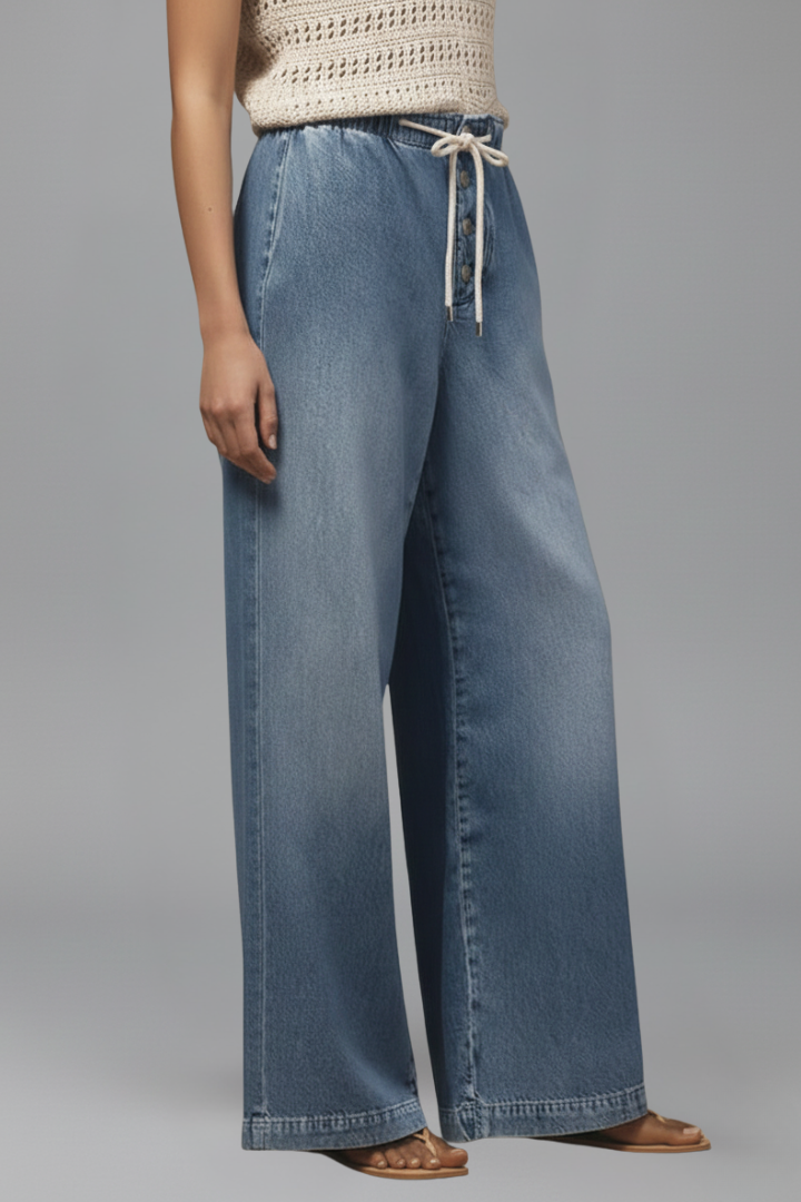 Women’s Wide-Leg Trousers with Drawstring Waist and Long Hem