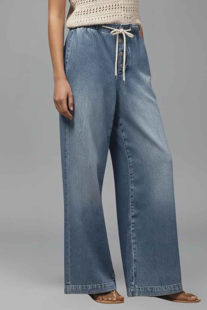 Women’s Wide-Leg Trousers with Drawstring Waist and Long Hem