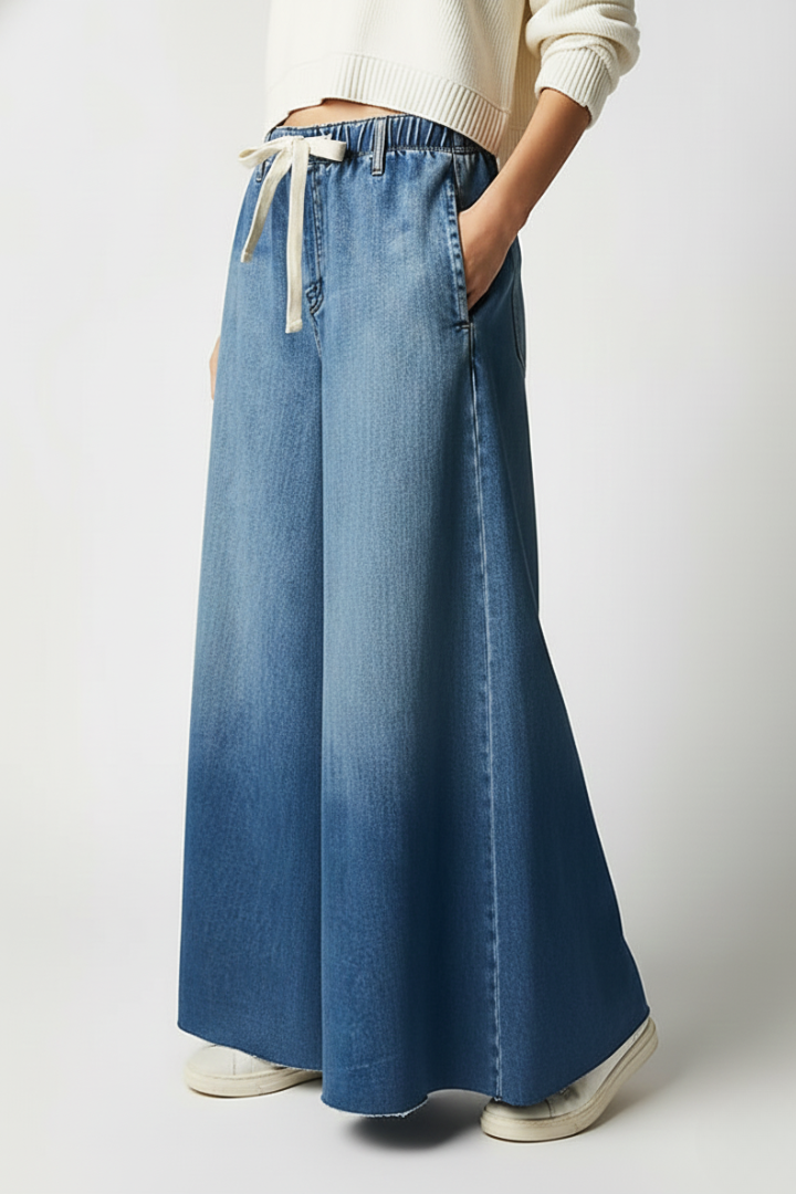 Women’s Wide-Leg Trousers with Drawstring Waist and Pockets