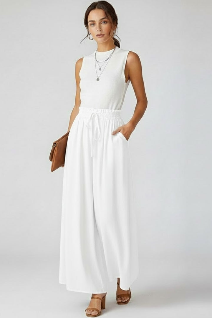 Women’s Wide Leg Pants with High Waist and Drawstring Pockets