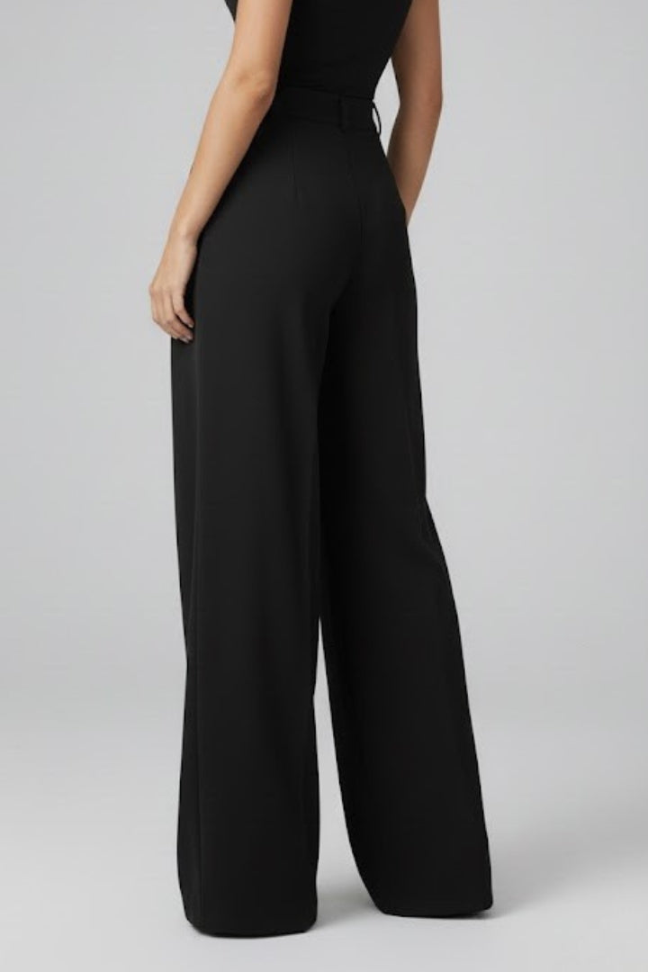 Women’s Wide Leg Trousers with Pleated Waist and High Rise