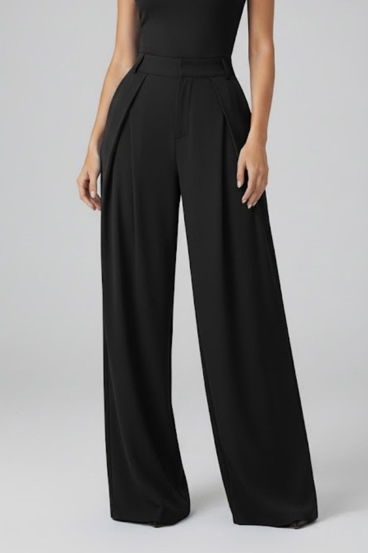 Women’s Wide Leg Trousers with Pleated Waist and High Rise