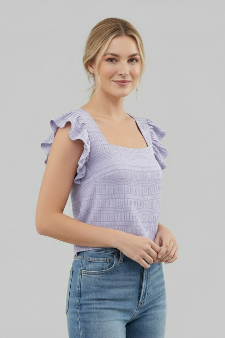 Women’s blouse with square neckline and flutter sleeves