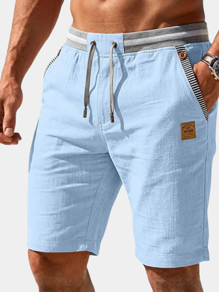 Contrast-Waist Linen Drawstring Shorts