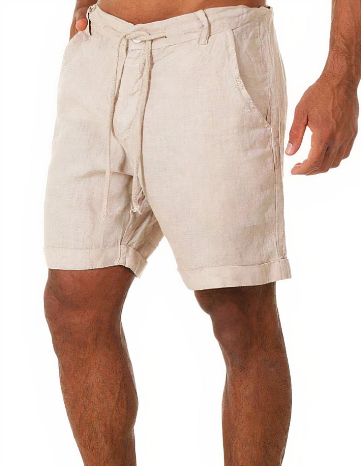 Tie-Front Linen Turn-Up Shorts