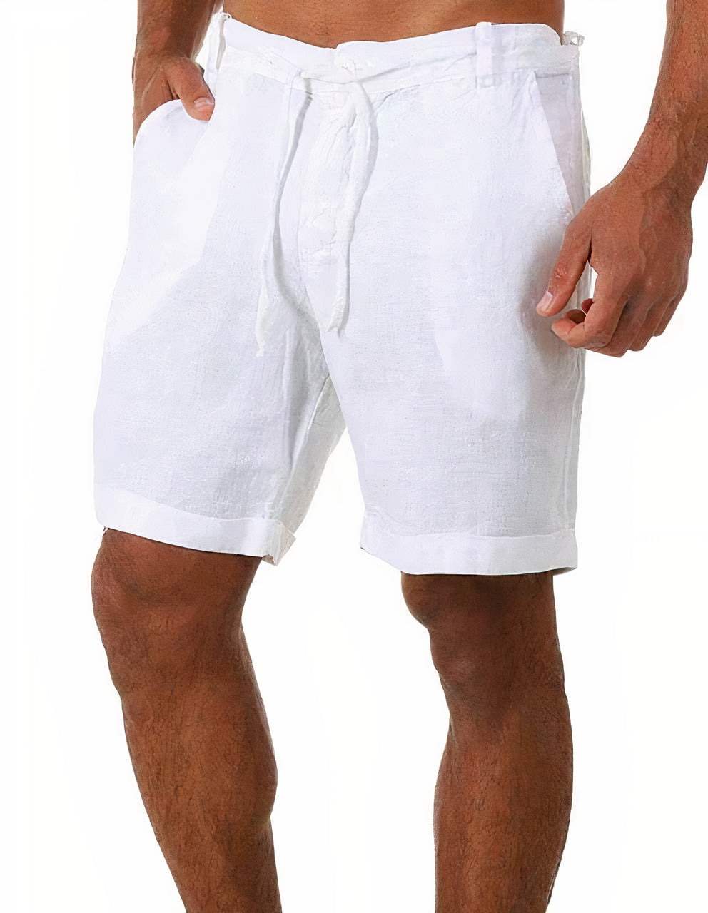 Tie-Front Linen Turn-Up Shorts