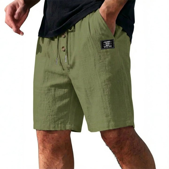 Button-Placket Linen Drawstring Shorts