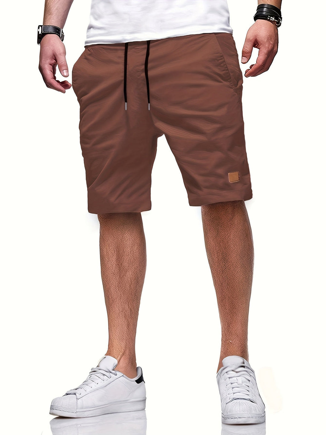 Leather-Patch Cotton Drawstring Shorts