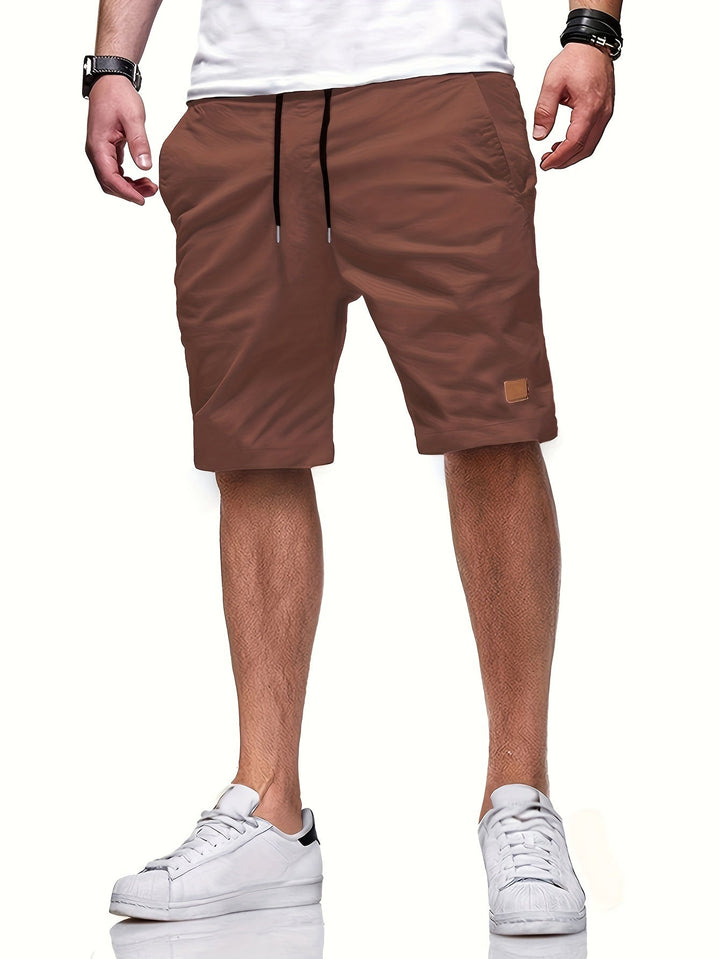 Leather-Patch Cotton Drawstring Shorts