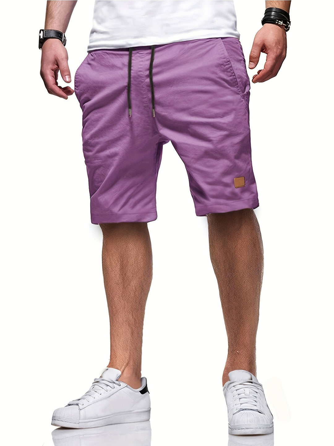 Leather-Patch Cotton Drawstring Shorts