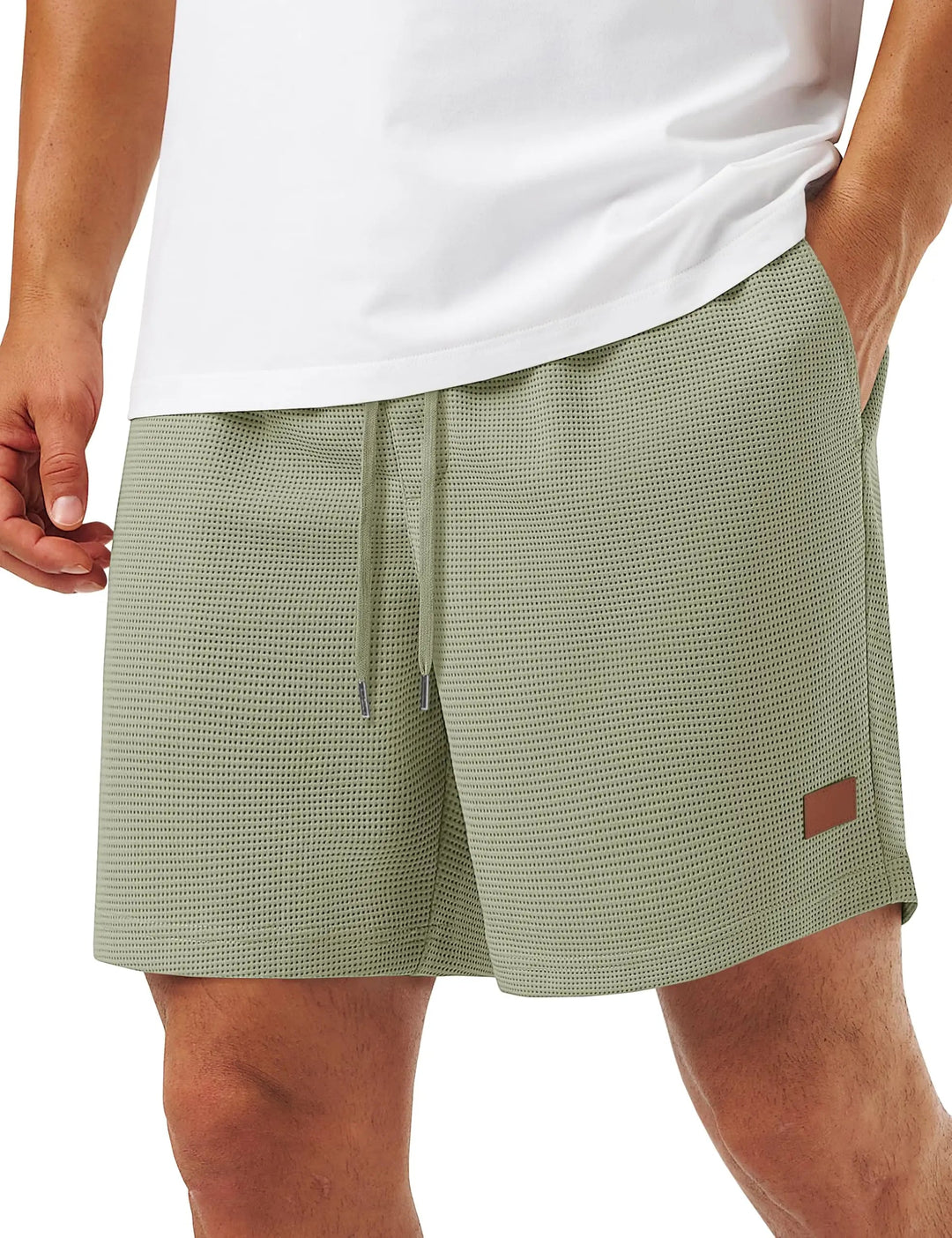 Textured Waffle Drawstring Shorts