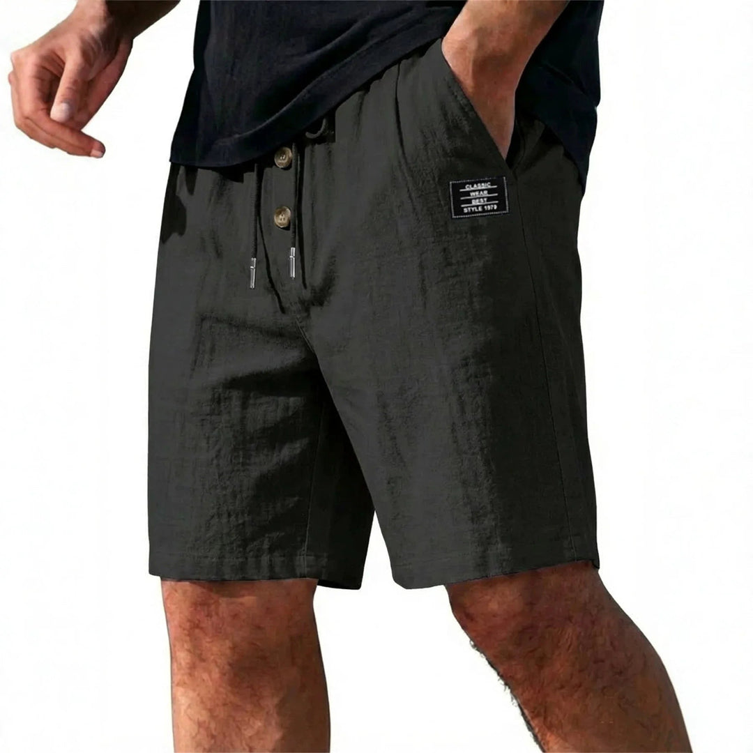 Button-Placket Linen Drawstring Shorts