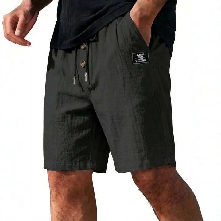 Button-Placket Linen Drawstring Shorts