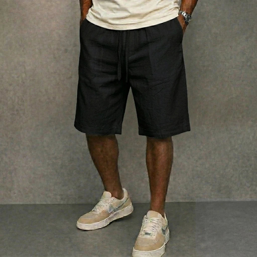 Knee-Length Linen-Blend Drawstring Shorts