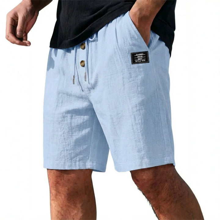 Button-Placket Linen Drawstring Shorts