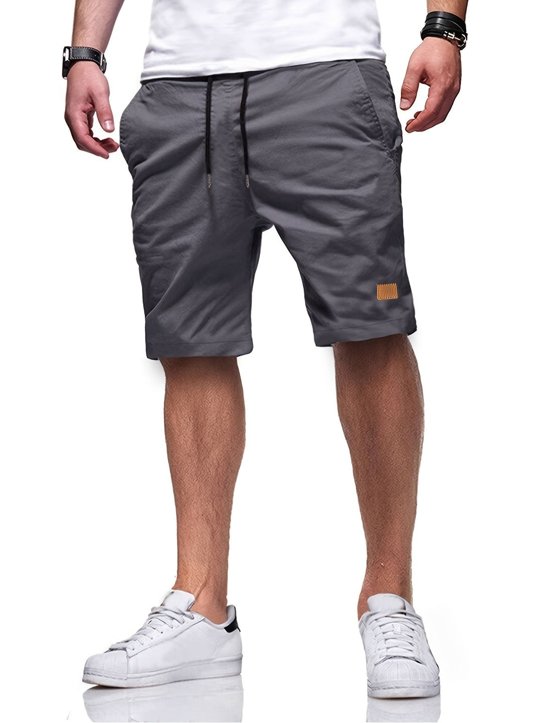 Leather-Patch Cotton Drawstring Shorts