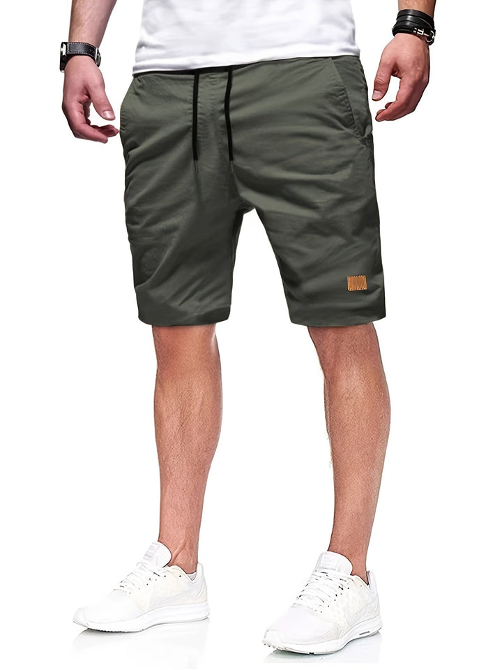 Leather-Patch Cotton Drawstring Shorts