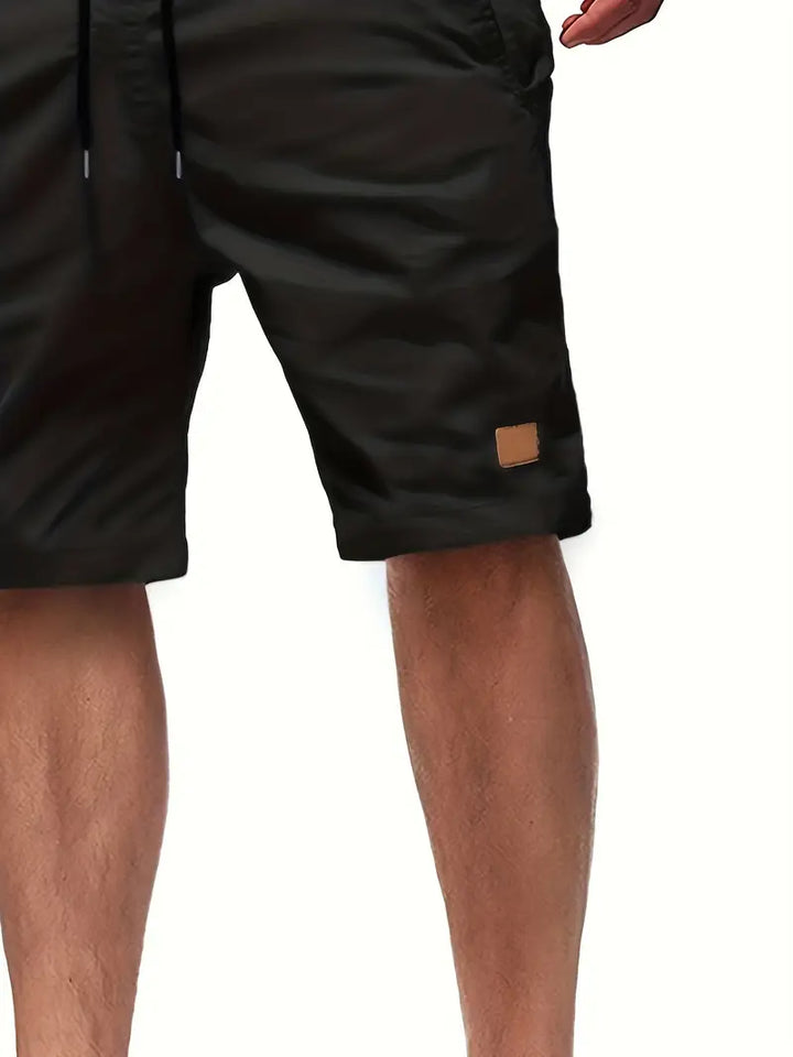 Leather-Patch Cotton Drawstring Shorts