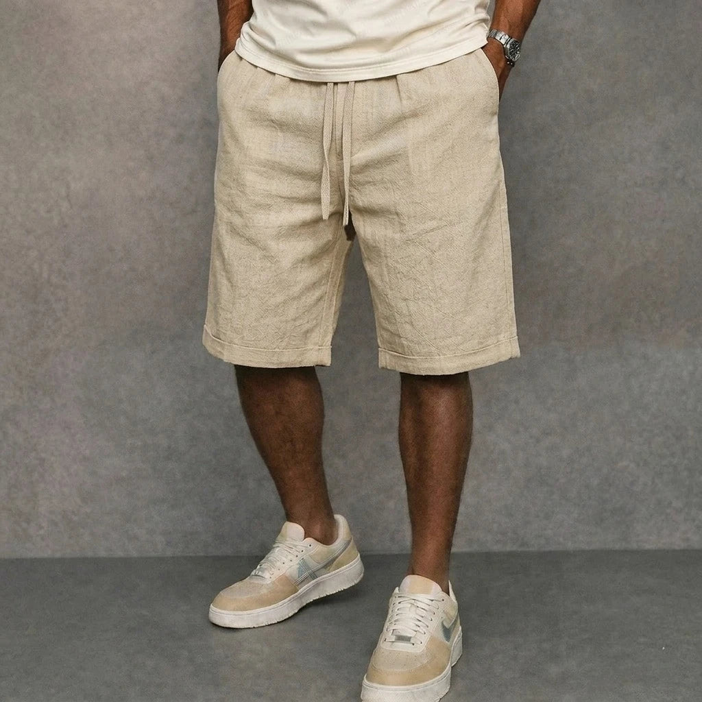 Knee-Length Linen-Blend Drawstring Shorts