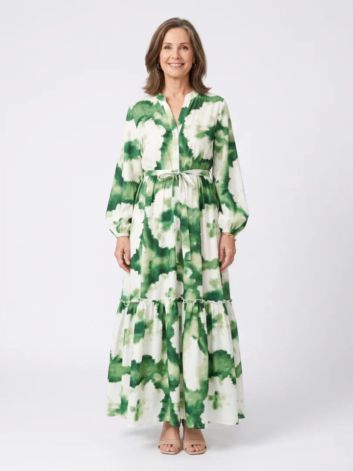 Sabine | Long Sleeve Tie Waist Tiered Maxi Dress