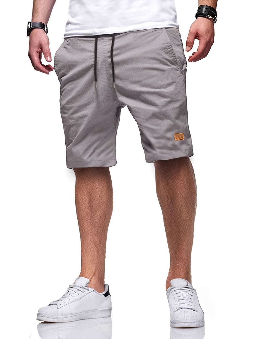 Leather-Patch Cotton Drawstring Shorts