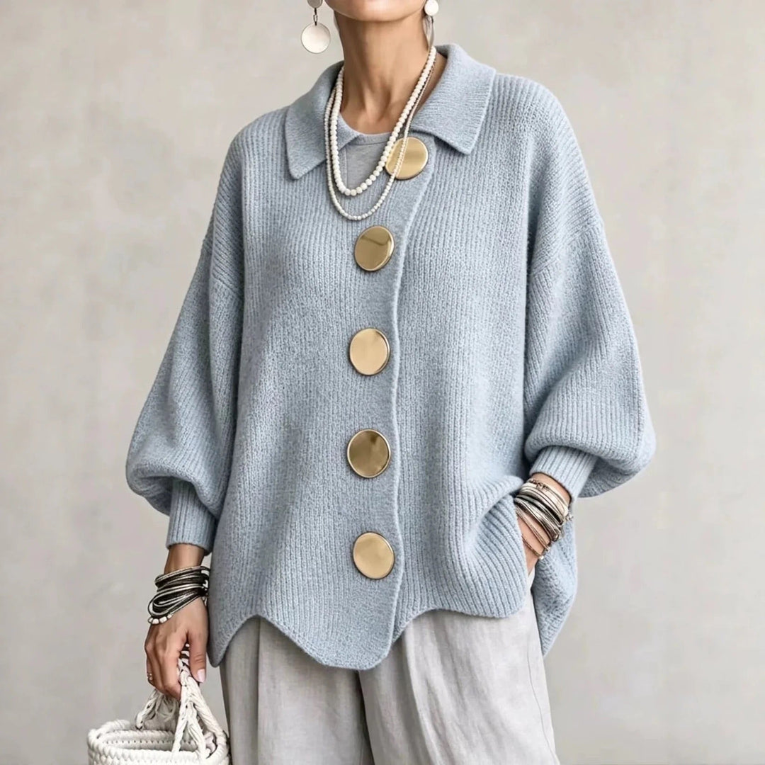 Oversized Collared Cardigan with Gold Buttons