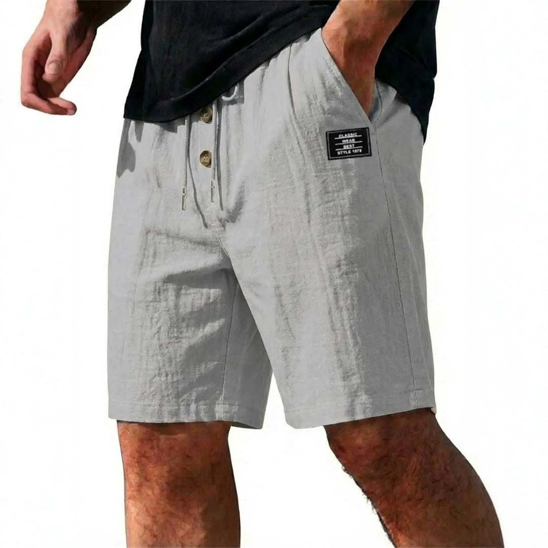 Button-Placket Linen Drawstring Shorts