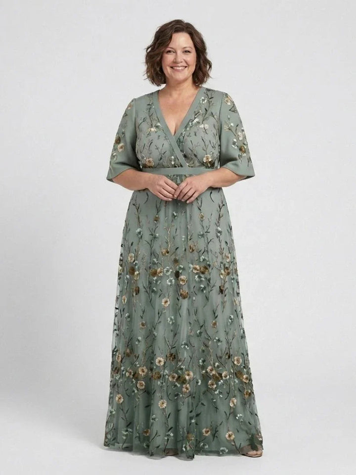 Evadne | Floral V Neck Short Sleeve Maxi Dress