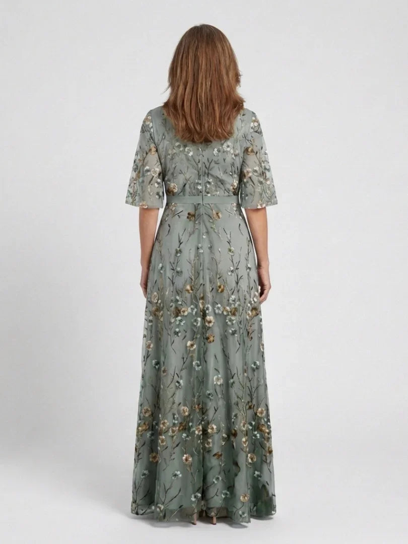 Evadne | Floral V Neck Short Sleeve Maxi Dress