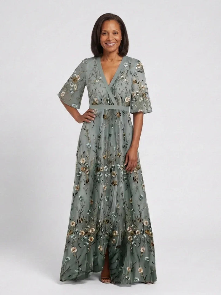 Evadne | Floral V Neck Short Sleeve Maxi Dress