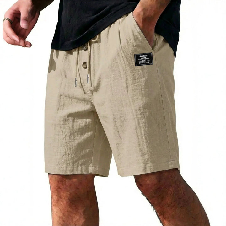 Button-Placket Linen Drawstring Shorts