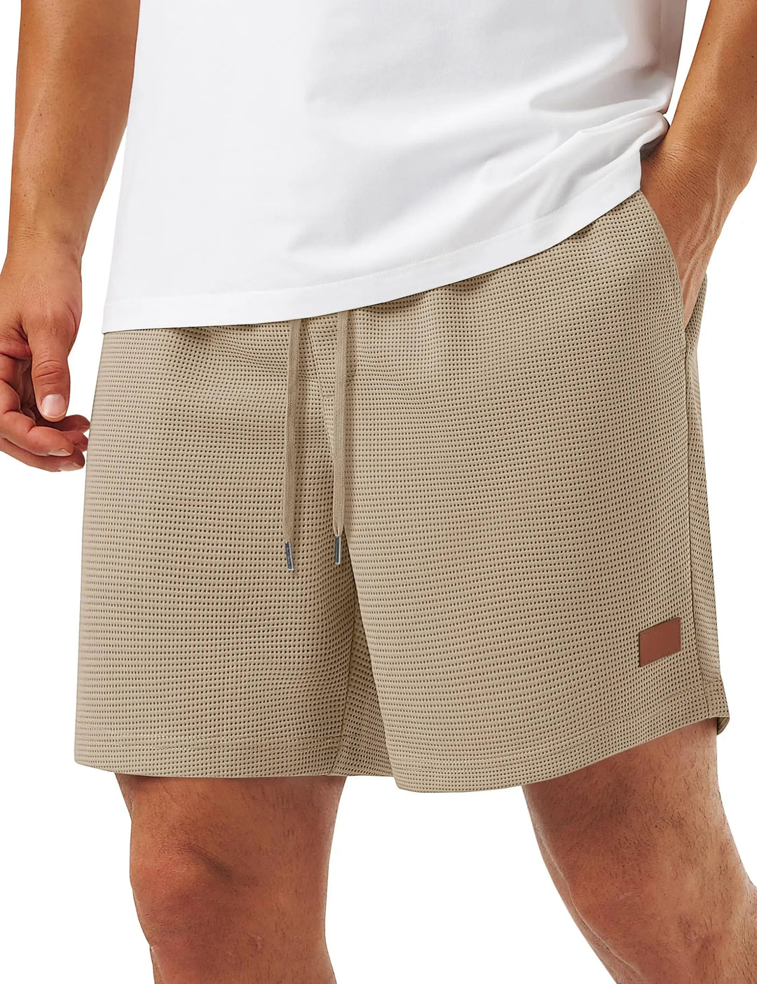 Textured Waffle Drawstring Shorts