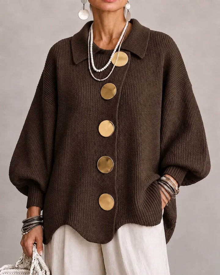 Oversized Collared Cardigan with Gold Buttons