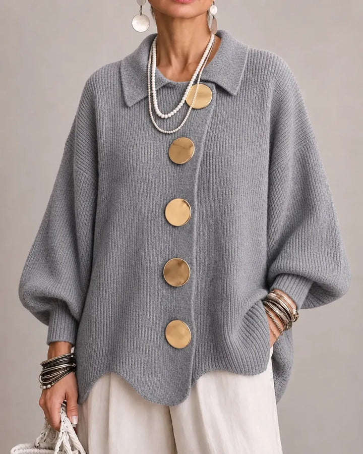 Oversized Collared Cardigan with Gold Buttons