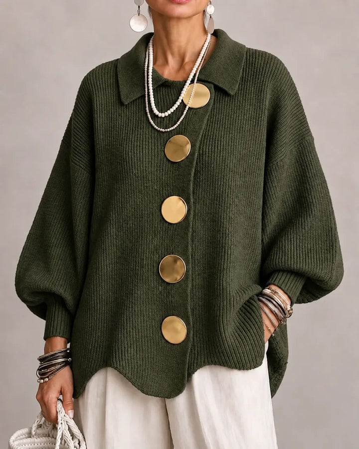 Oversized Collared Cardigan with Gold Buttons