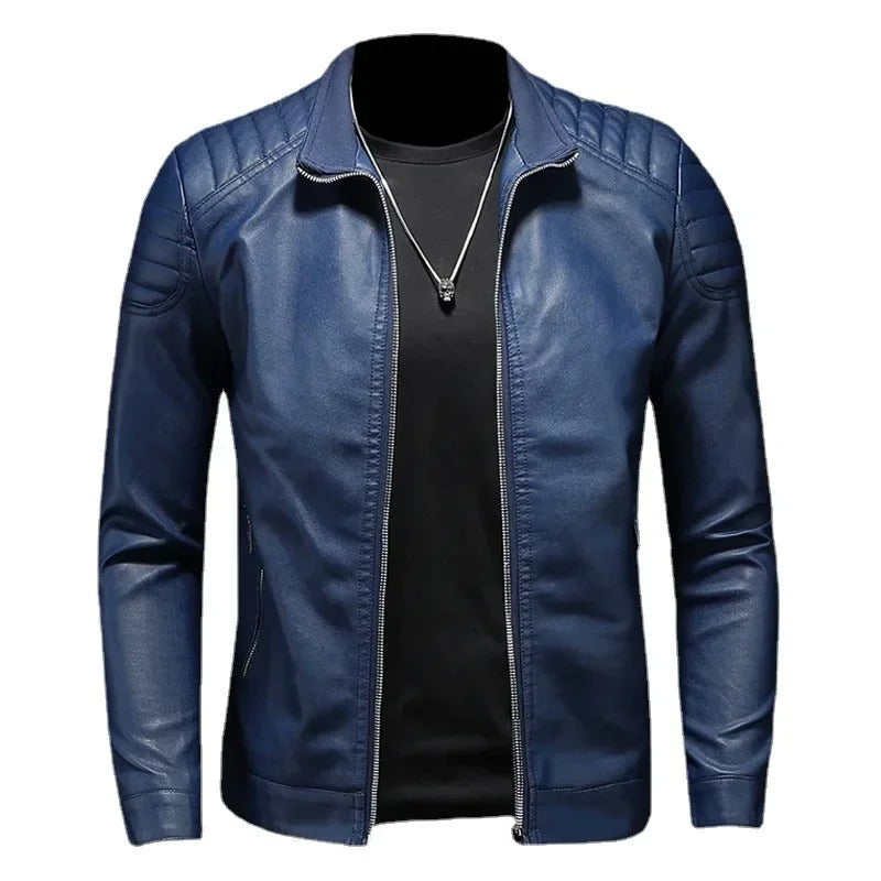 Stand Collar Leather Jacket
