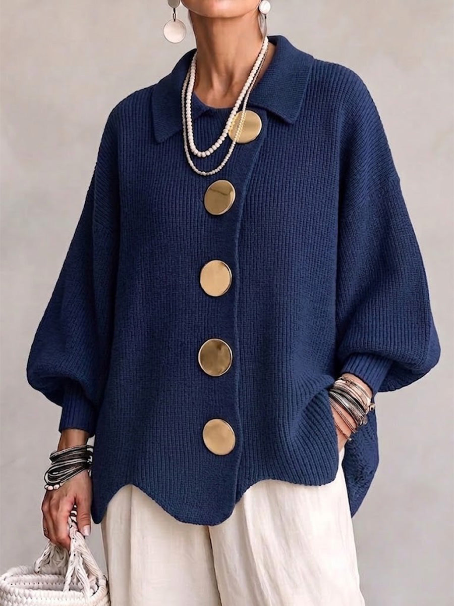 Oversized Collared Cardigan with Gold Buttons