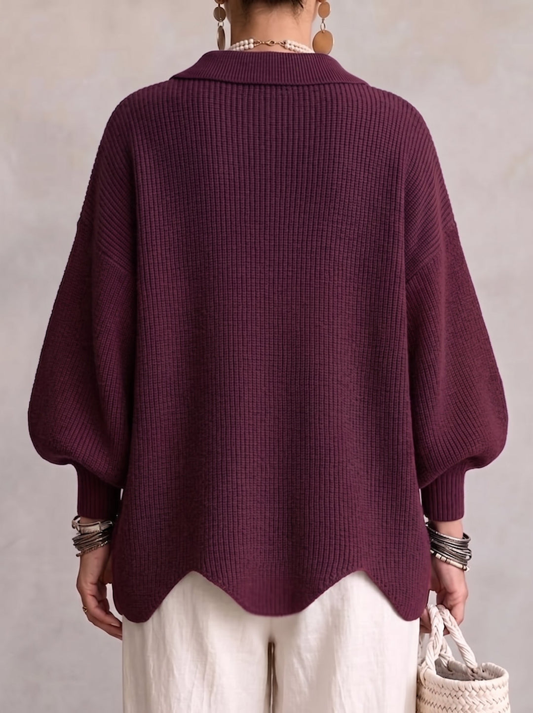 Oversized Collared Cardigan with Gold Buttons