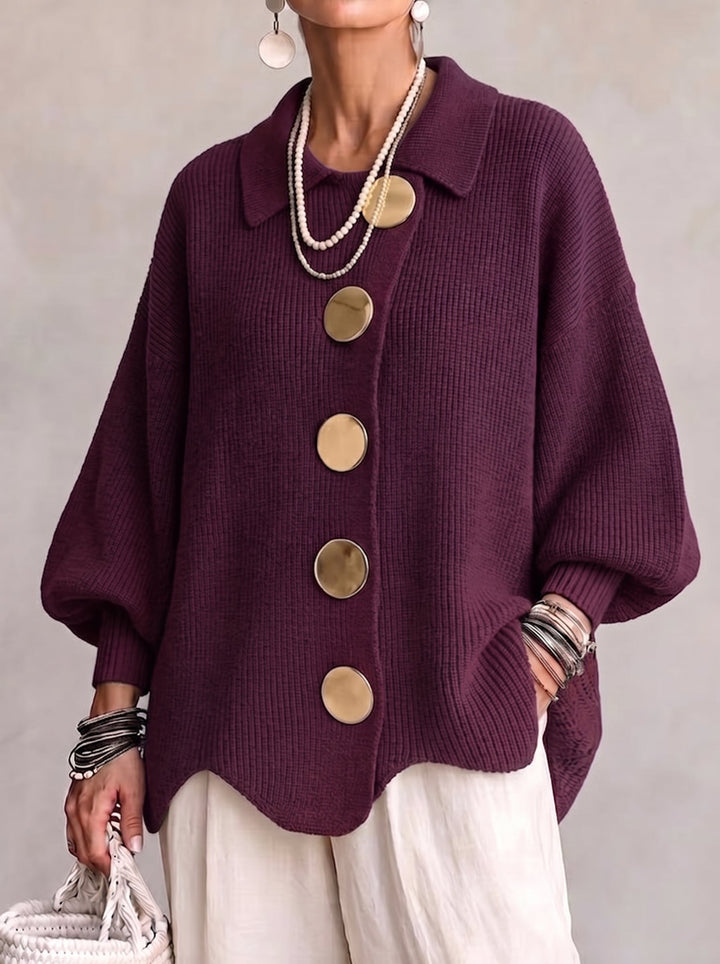 Oversized Collared Cardigan with Gold Buttons