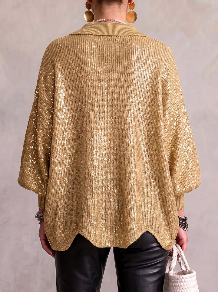 Oversized Collared Cardigan with Gold Buttons