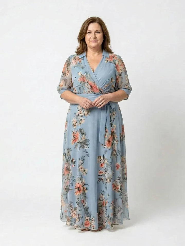 Elowen | Floral Wrap V Neck Maxi Dress