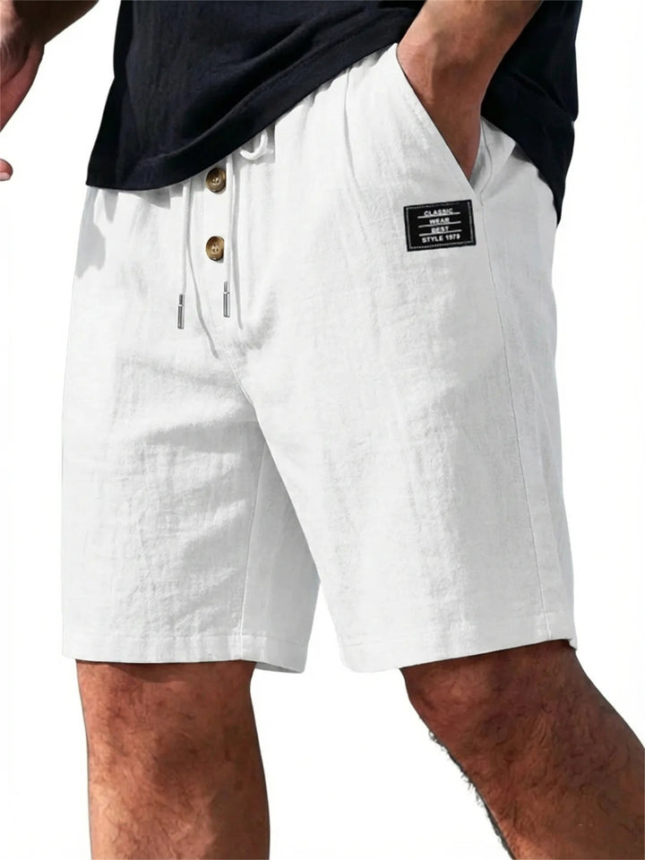 Button-Placket Linen Drawstring Shorts